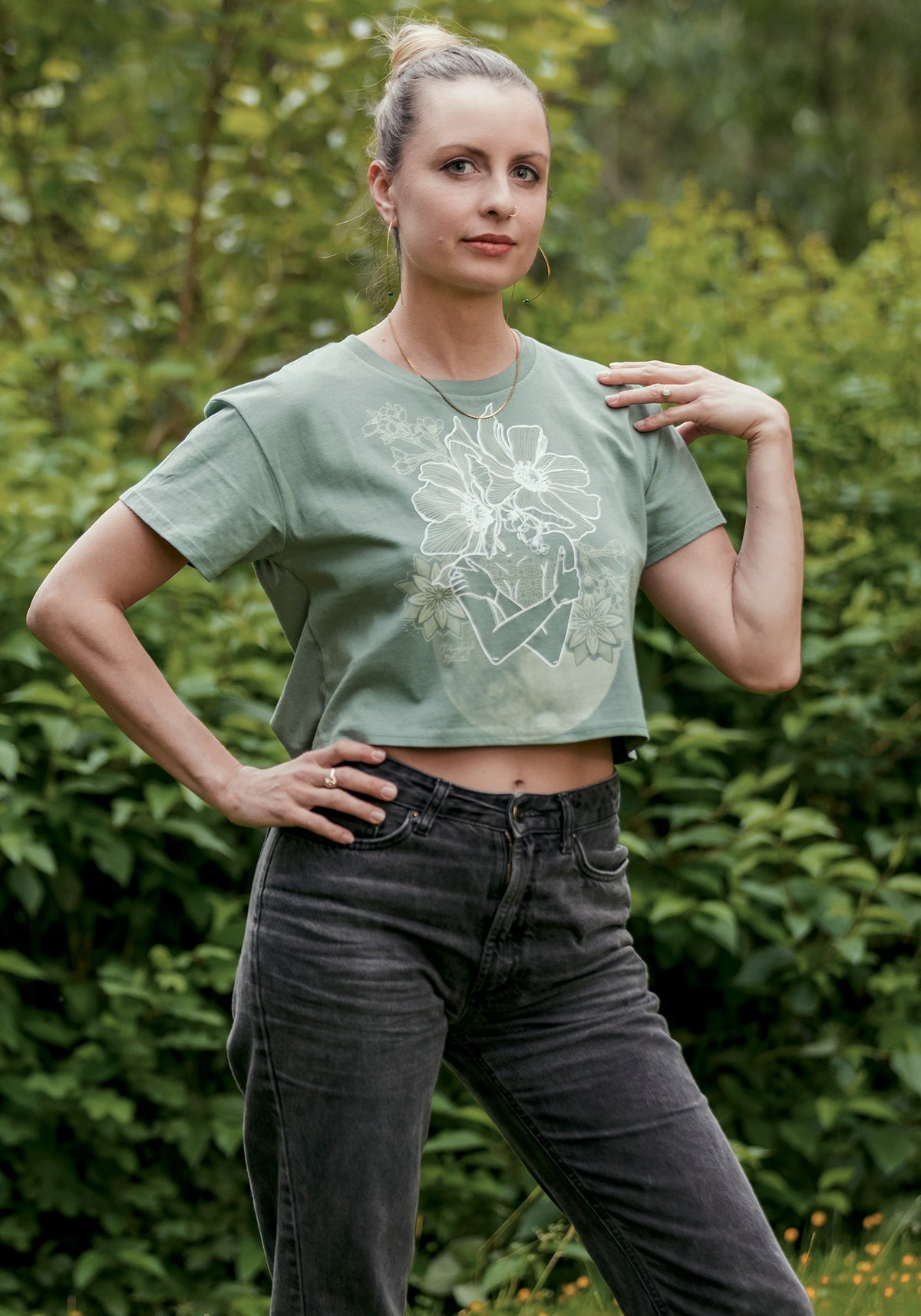 Floral Moon Crop Shirt