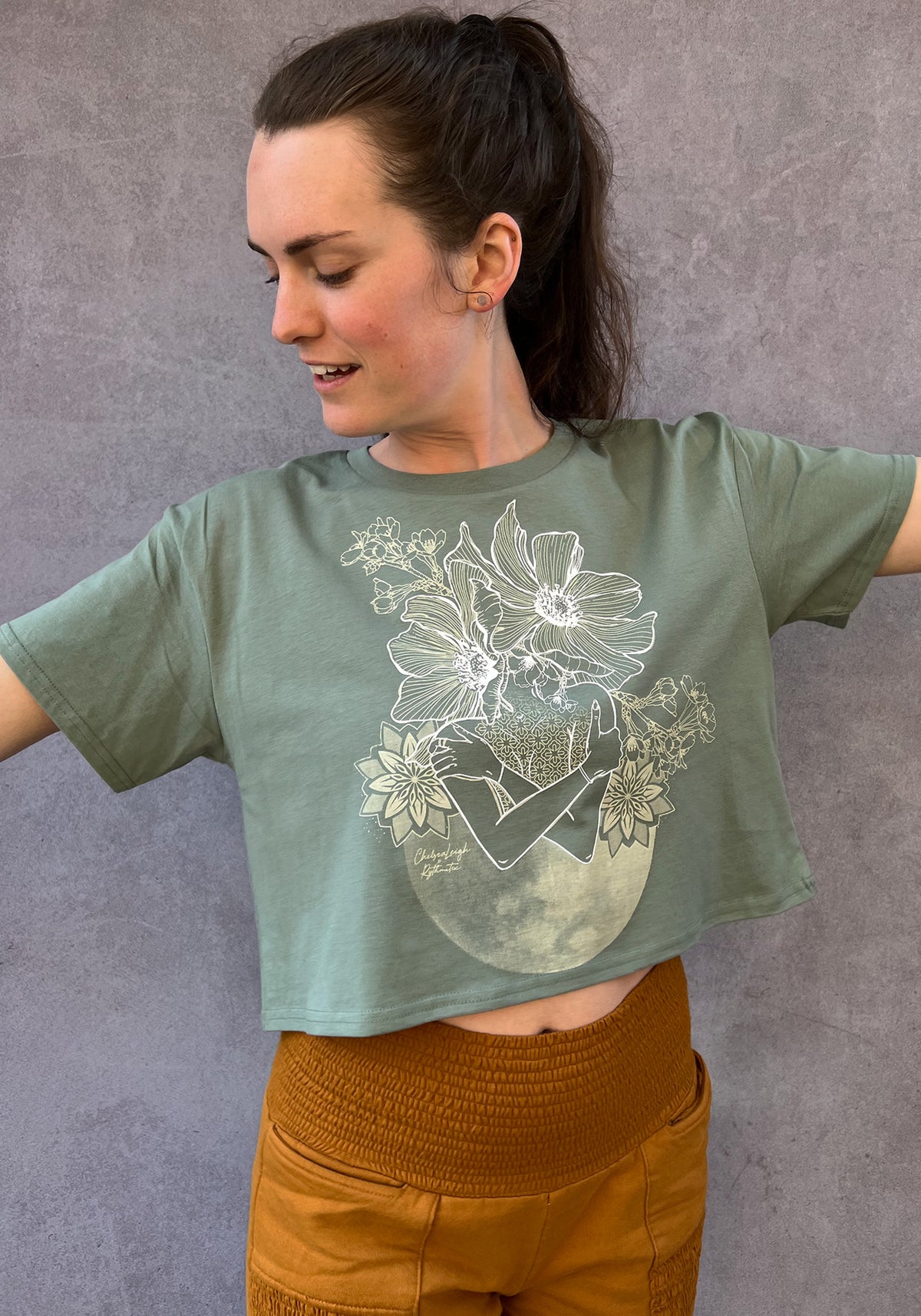 Floral Moon Crop Shirt